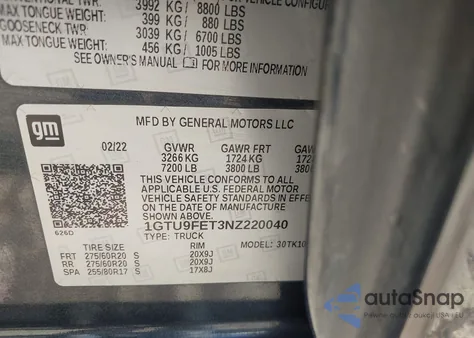 2022 GMC Sierra 1500 Limited 4Wd Short Box Denali из США, поврежденный, VIN 1GTU9FET3NZ220040